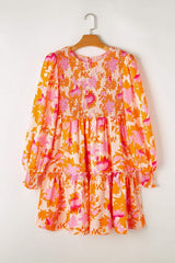 Frill Printed Long Sleeve Mini Dress - Trendsi - Flyclothing LLC