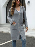 Pocketed Button Up Long Sleeve Hooded Cardigan - Trendsi - Flyclothing LLC