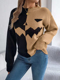 Contrast Round Neck Long Sleeve Sweater - Trendsi - Flyclothing LLC