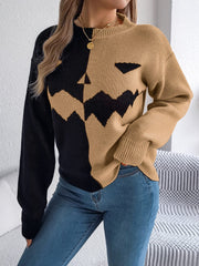 Contrast Round Neck Long Sleeve Sweater - Trendsi