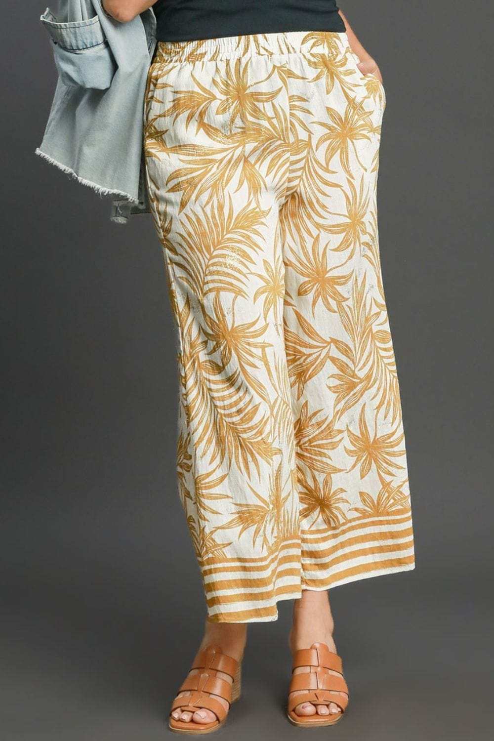 Umgee Full Size Tropical Print Wide Leg Pants Plus Size - Trendsi - Flyclothing LLC