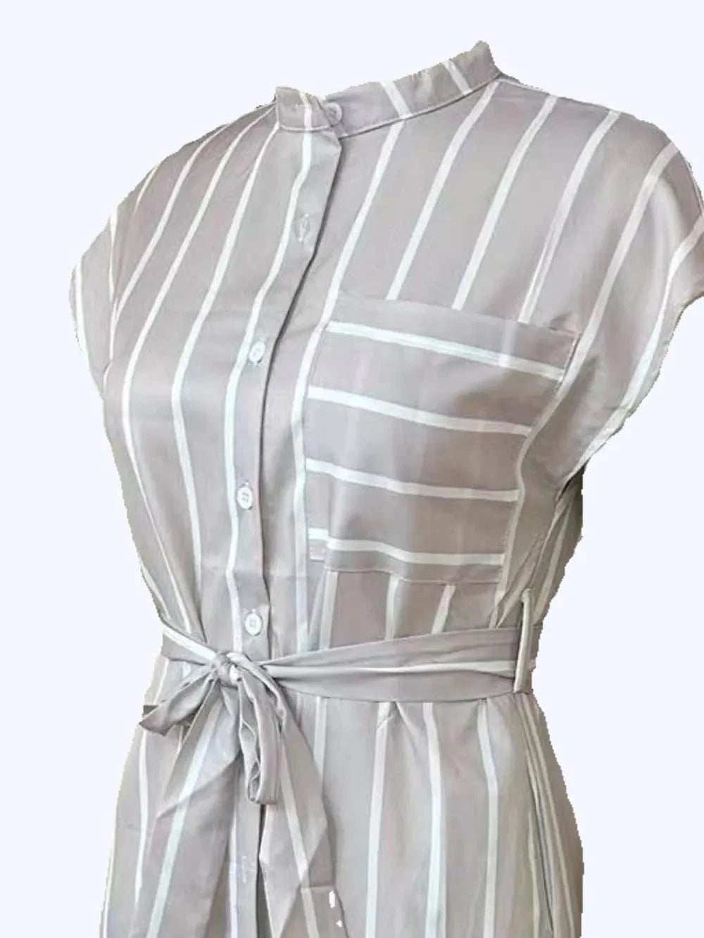 Striped Tie Waist Short Sleeve Dress - Trendsi - Flyclothing LLC
