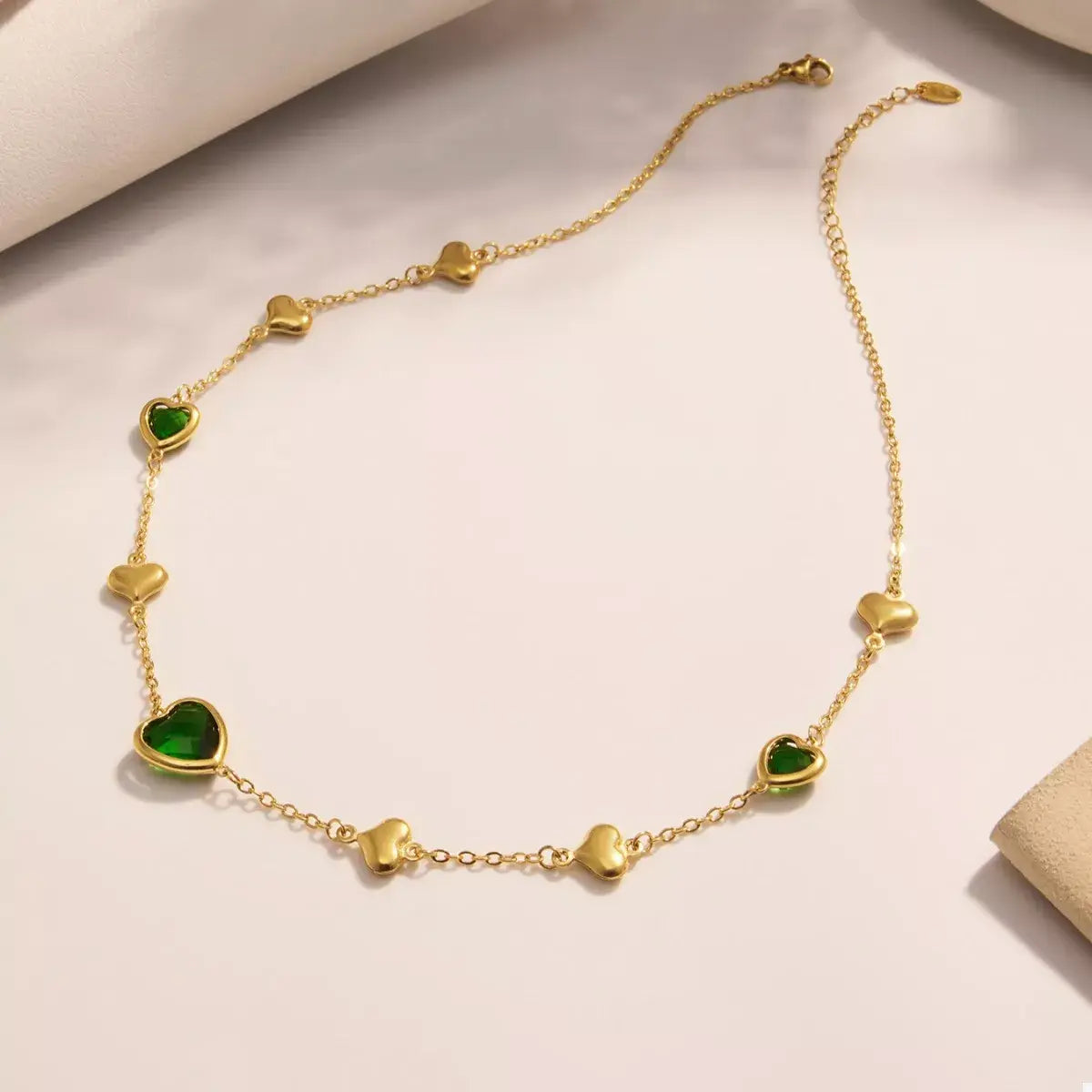 18K Gold-Plated Heart Necklace with Glass Stone - Trendsi - Flyclothing LLC