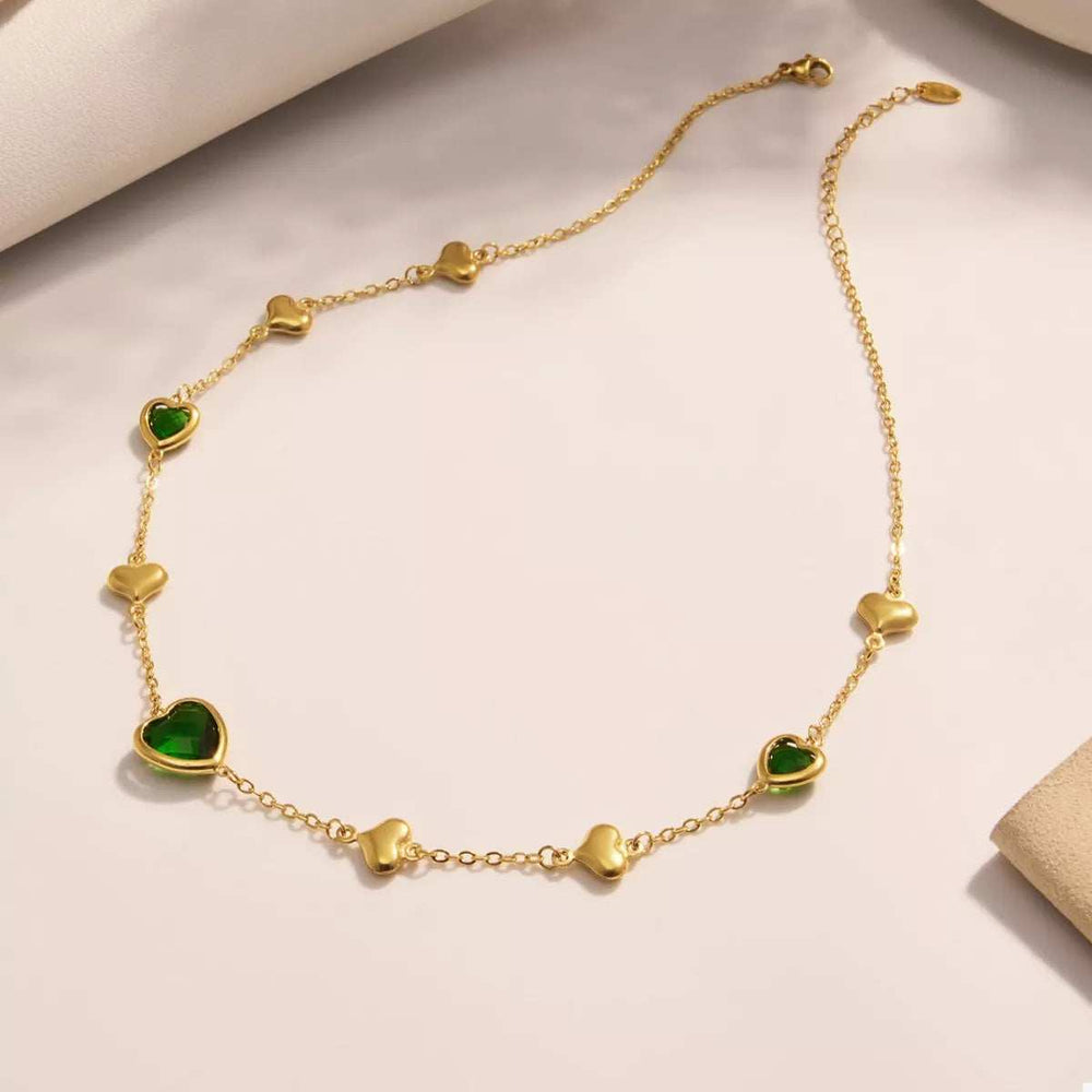 18K Gold-Plated Heart Necklace with Glass Stone - Trendsi - Flyclothing LLC