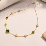 18K Gold-Plated Heart Necklace with Glass Stone - Trendsi - Flyclothing LLC