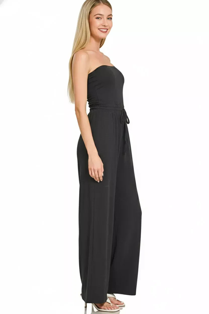 Zenana Tube Top Jumpsuit with Drawstring Waist - Trendsi - Flyclothing LLC