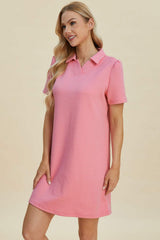 Double Take Full Size Texture Short Sleeve Dress - Trendsi - Flyclothing LLC