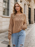 Round Neck Dropped Shoulder Long Sleeve Sweater - Trendsi