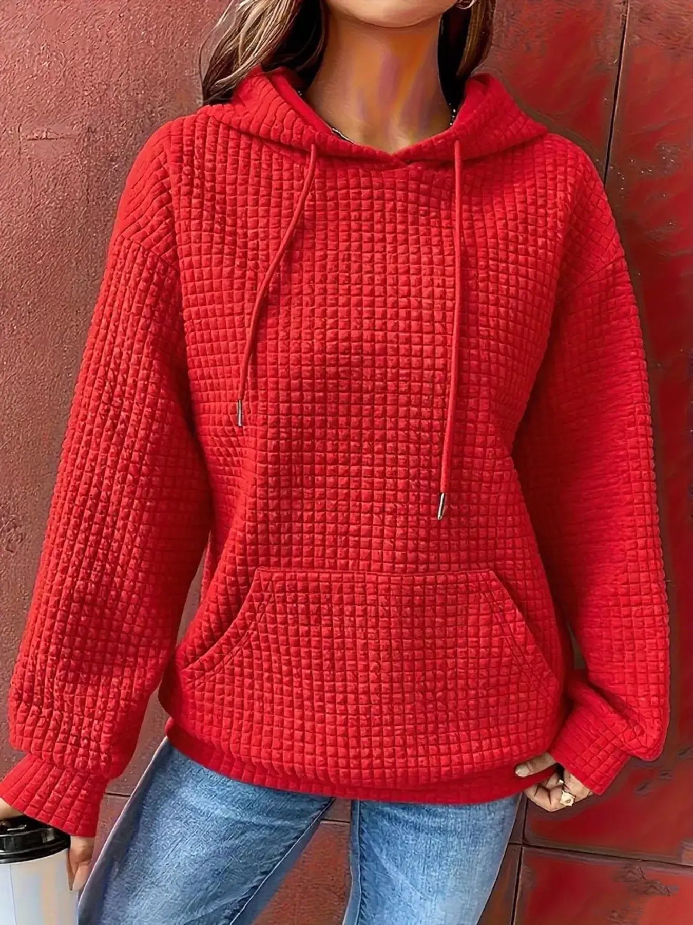 Textured Knit Drawstring Hoodie - Trendsi - Flyclothing LLC