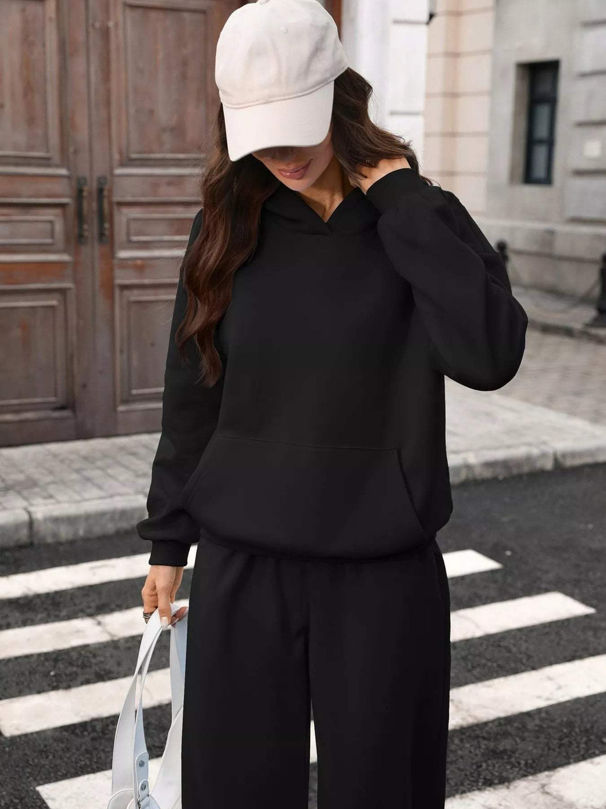Kangaroo Pocket Hoodie and Wide-Leg Pant Set - Trendsi - Flyclothing LLC