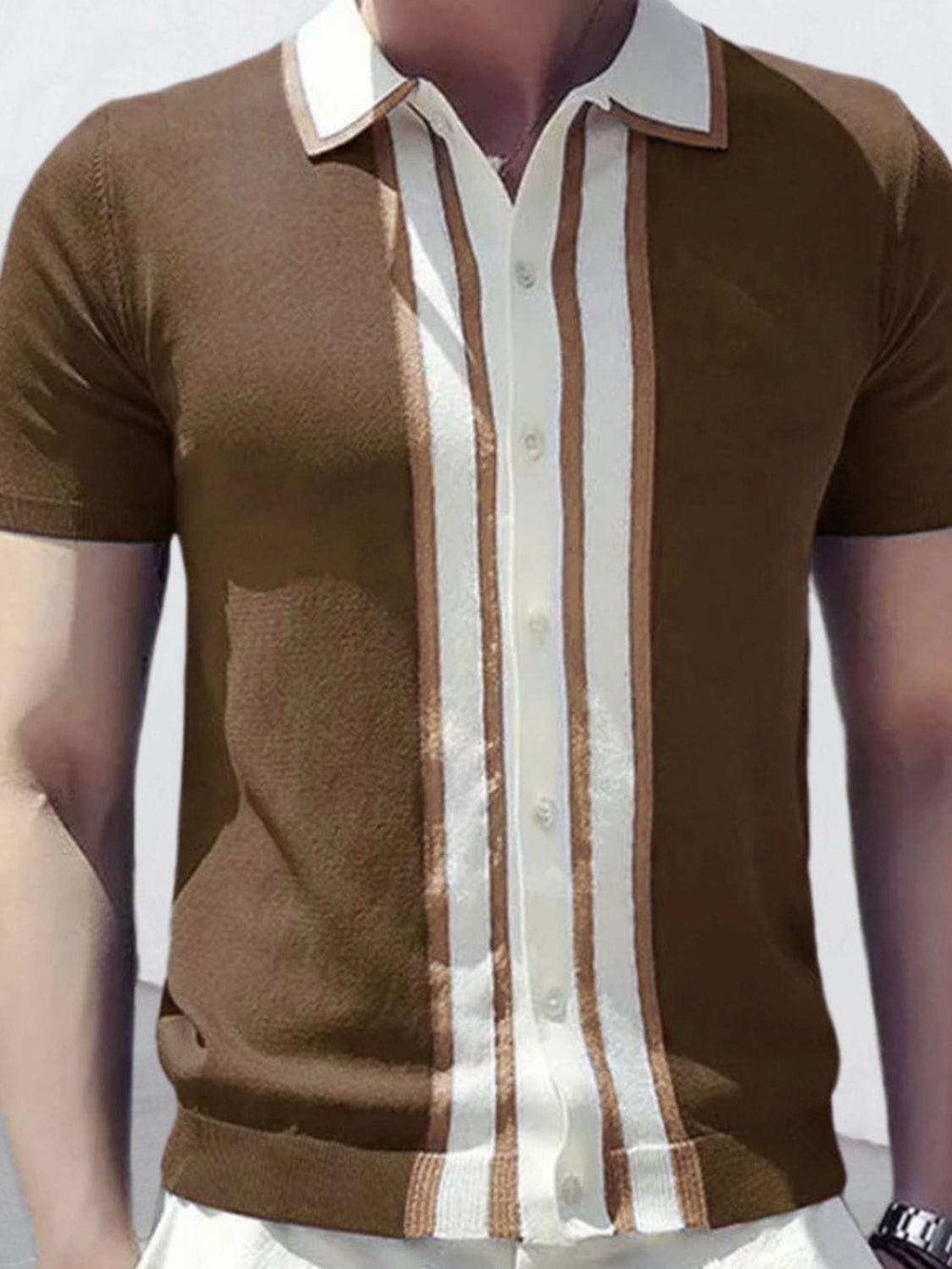 Men's Collared Neck Striped Contrast Knit Polo - Trendsi - Flyclothing LLC