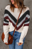 Contrast Dropped Shoulder Long Sleeve Sweater - Trendsi