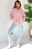 Half Snap Long Sleeve Sweatshirt with Side Slit Pockets - Trendsi - Flyclothing LLC