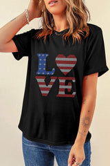Rhinestone Round Neck Short Sleeve T-Shirt - Trendsi - Flyclothing LLC