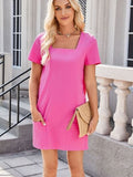Lovelet Square Neck Short Sleeve Mini Tee Dress - Trendsi