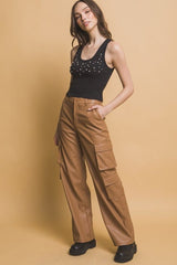 Love Tree PU Leather Cargo Pants - Trendsi