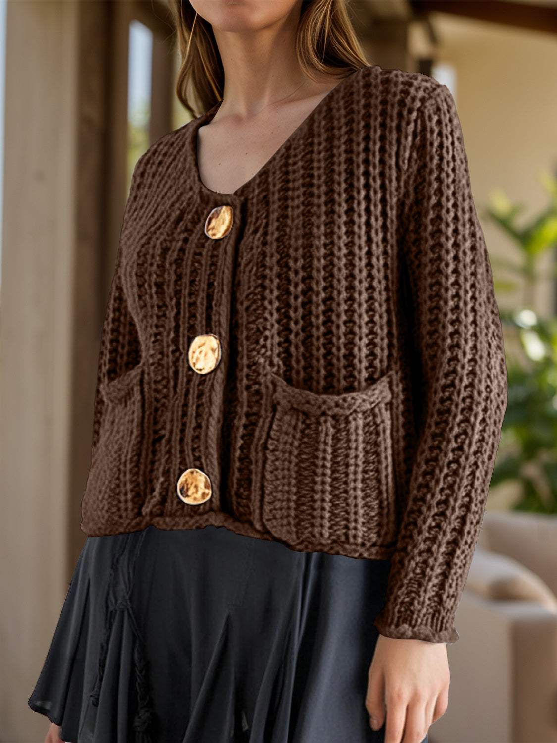 Button Down Long Sleeve Cardigan - Trendsi - Flyclothing LLC