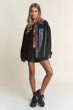 J.NNA Faux Leather Sherpa Contrast Snap Down Jacket - Trendsi - Flyclothing LLC