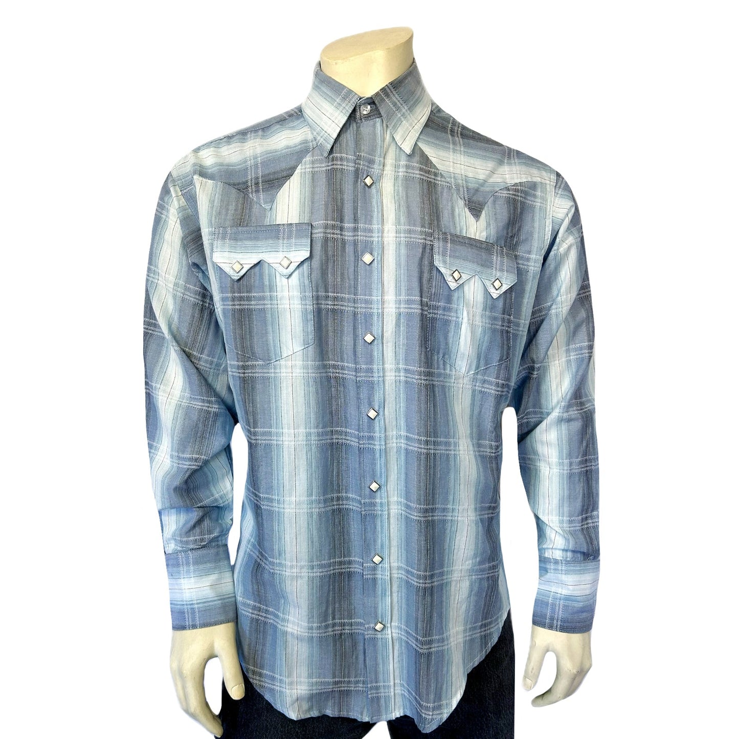 Rockmount Ranch Wear Men's Classic Slate Blue Ombre Stripe Sawtooth Western Shirt - Rockmount Clothing - Flyclothing LLC