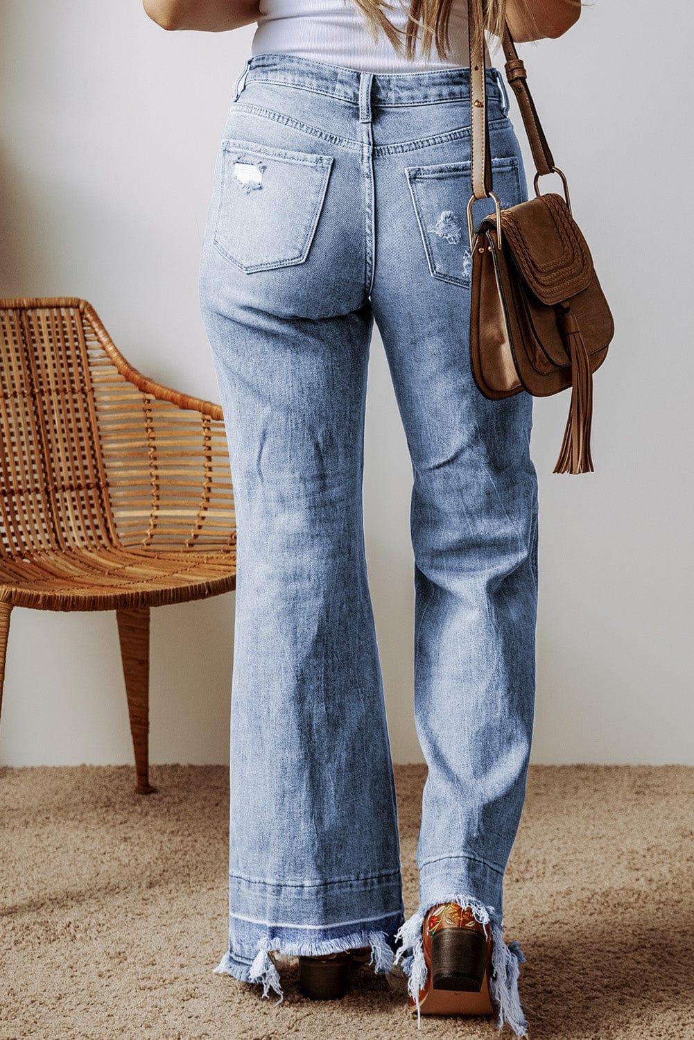 Raw Hem Bootcut Jeans with Pockets - Trendsi