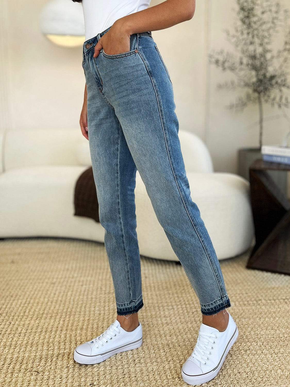 Judy Blue Full Size Mid Rise Rigid Magic Release Hem Jeans - Trendsi - Flyclothing LLC