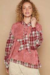 POL Star Patch Plaid Long Sleeve Hooded Top - Trendsi - Flyclothing LLC