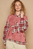 POL Star Patch Plaid Long Sleeve Hooded Top - Trendsi