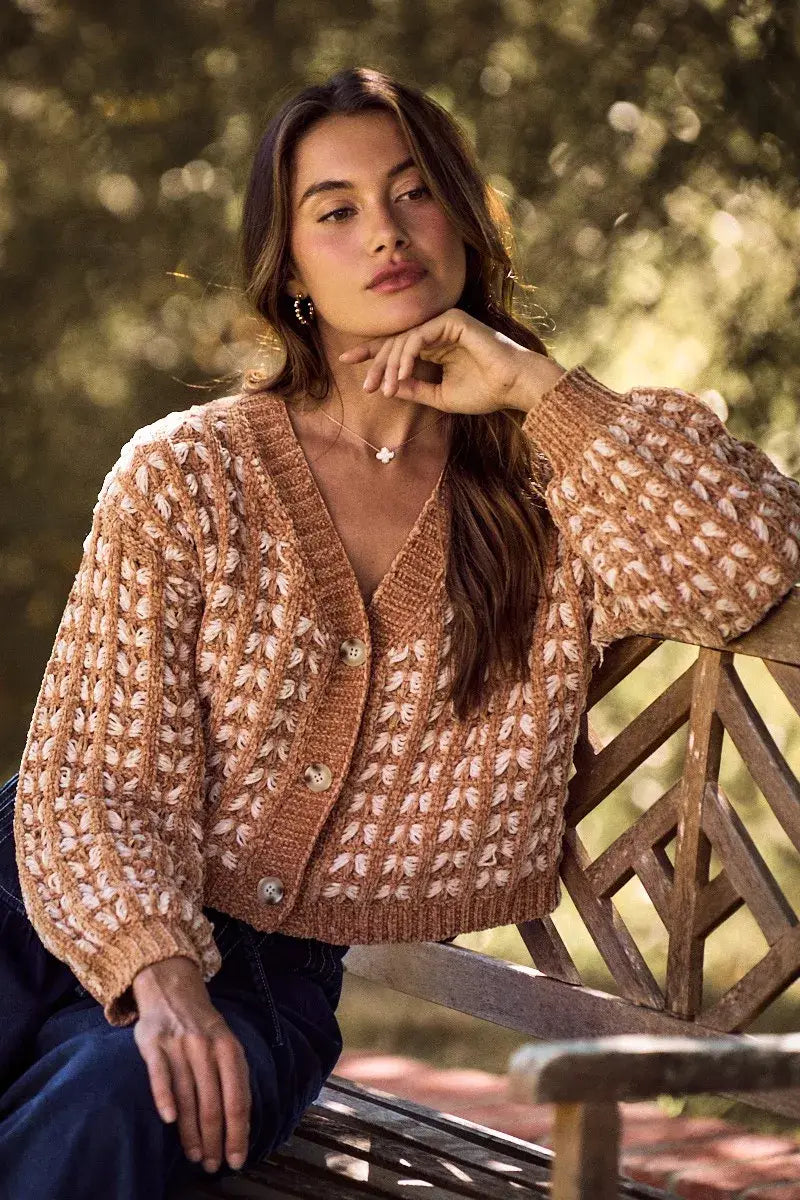 SO ME Soft Chenille Yarn Textur Button Sweater Cardigan - Trendsi - Flyclothing LLC