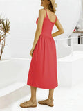 Scoop Neck Midi Dress with Pockets - Trendsi
