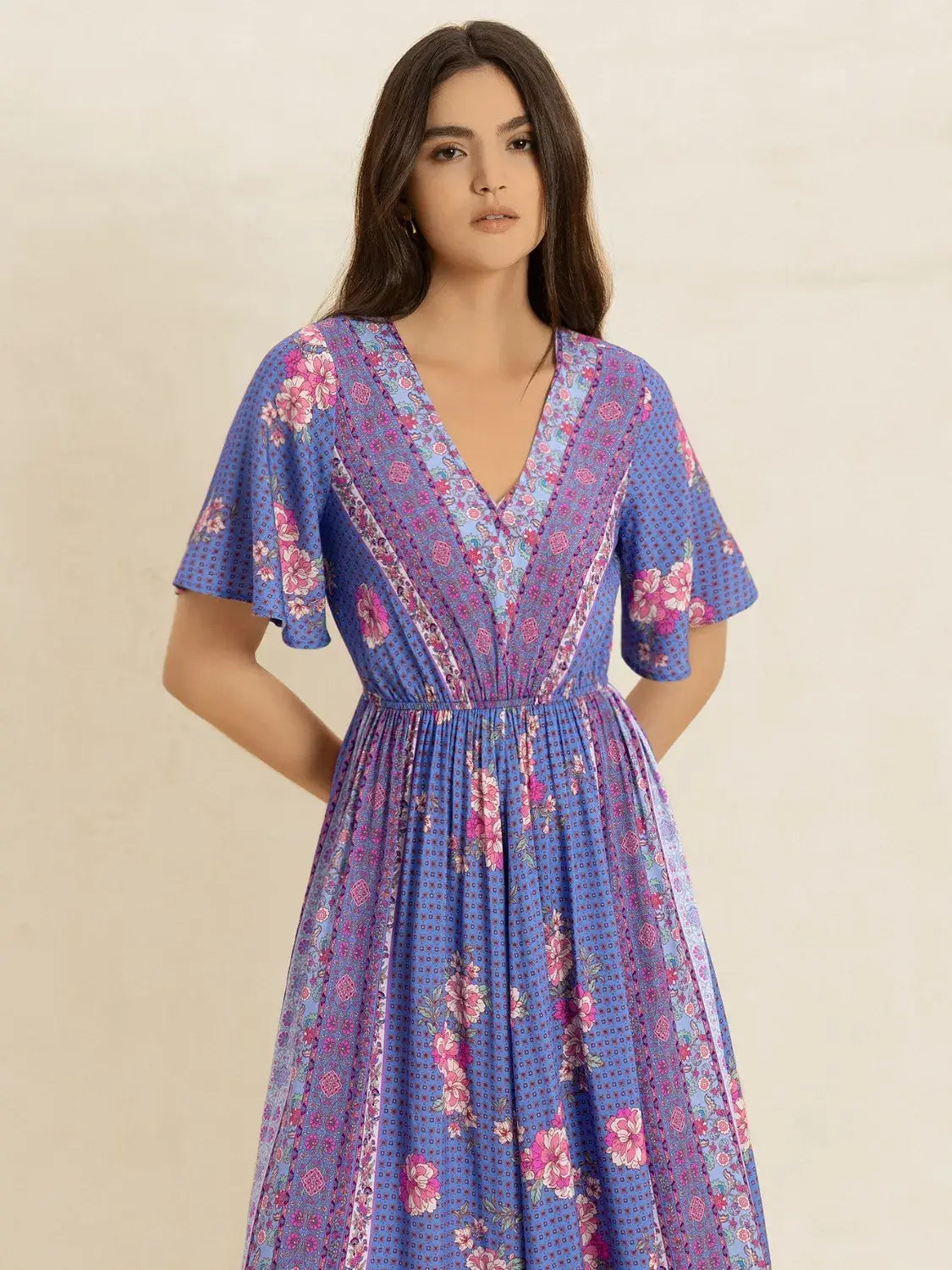 Printed Short Sleeve Midi Dress - Trendsi - Flyclothing LLC