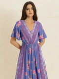 Printed Short Sleeve Midi Dress - Trendsi