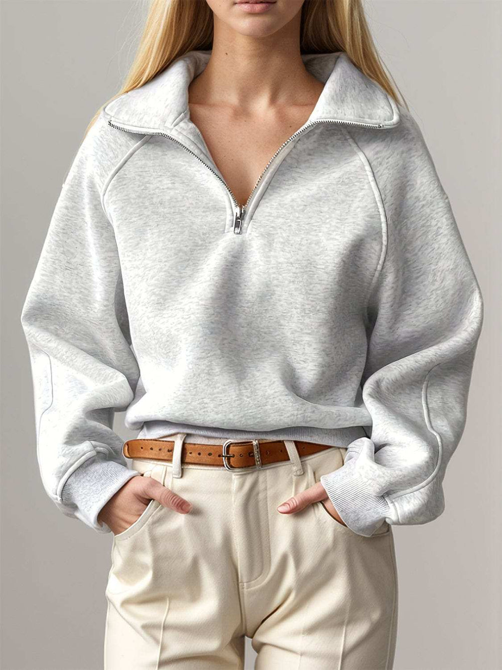 Half Zip Long Sleeve Sweatshirt - Trendsi - Flyclothing LLC