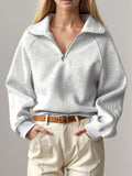 Half Zip Long Sleeve Sweatshirt - Trendsi