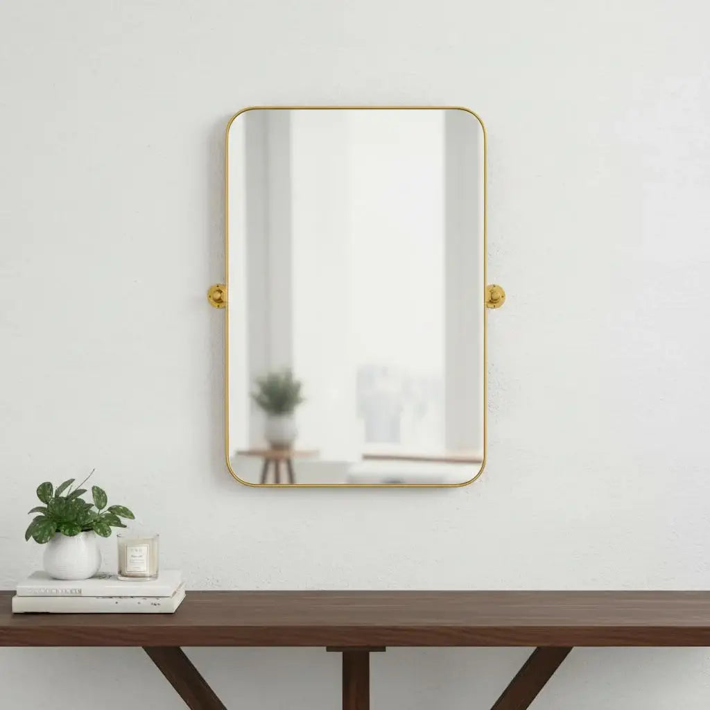 32" Gold Iron Tilting Framed Accent Mirror - Homeroots - Flyclothing LLC