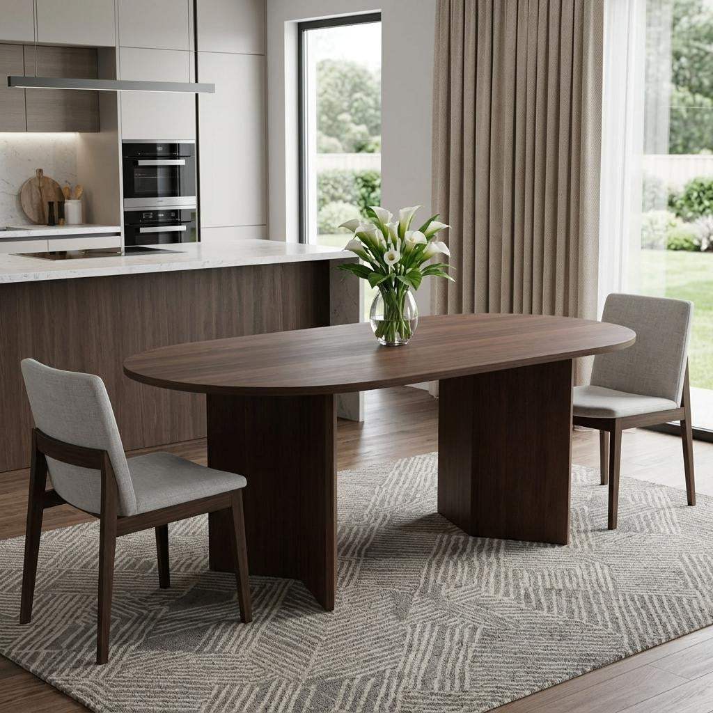 67" Brown Wood Double Pedestal Base Oval Dining Table - HomeRoots - Flyclothing LLC