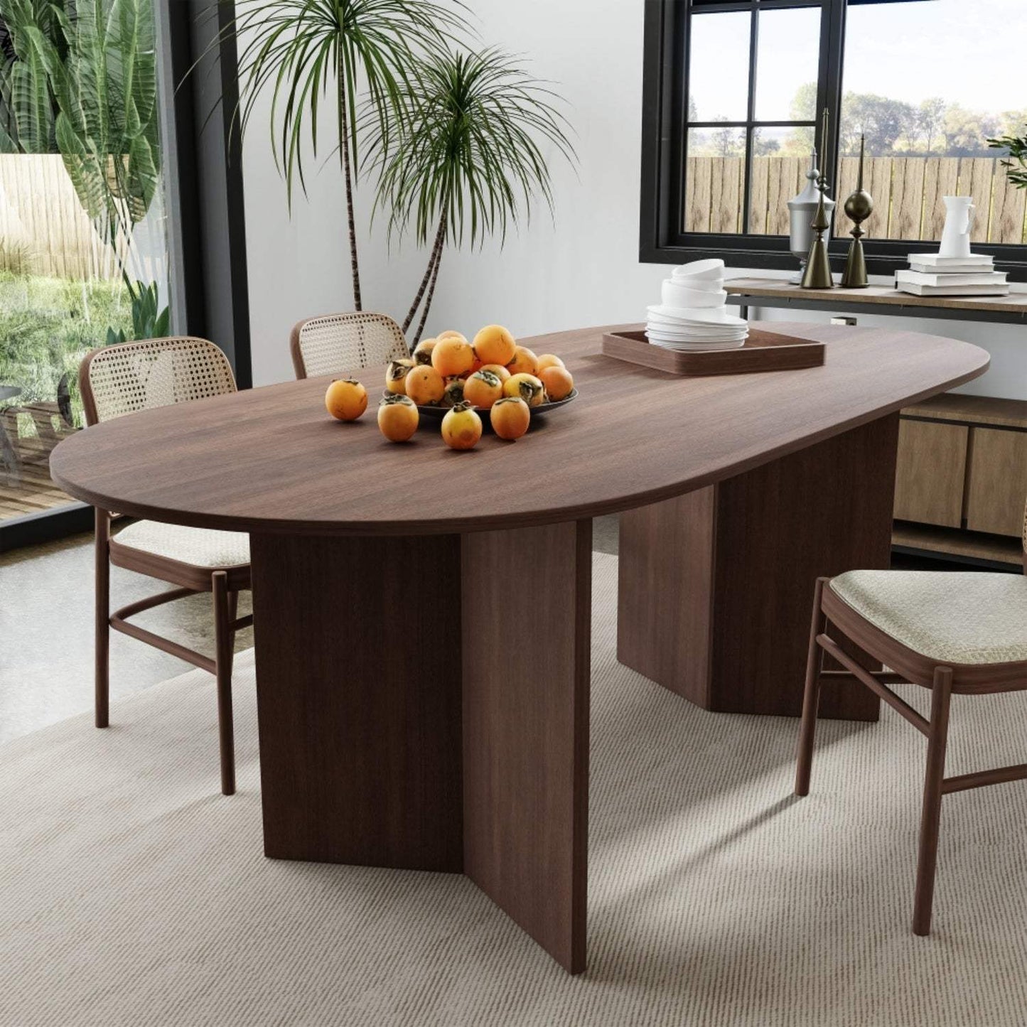 67" Brown Wood Double Pedestal Base Oval Dining Table - HomeRoots - Flyclothing LLC