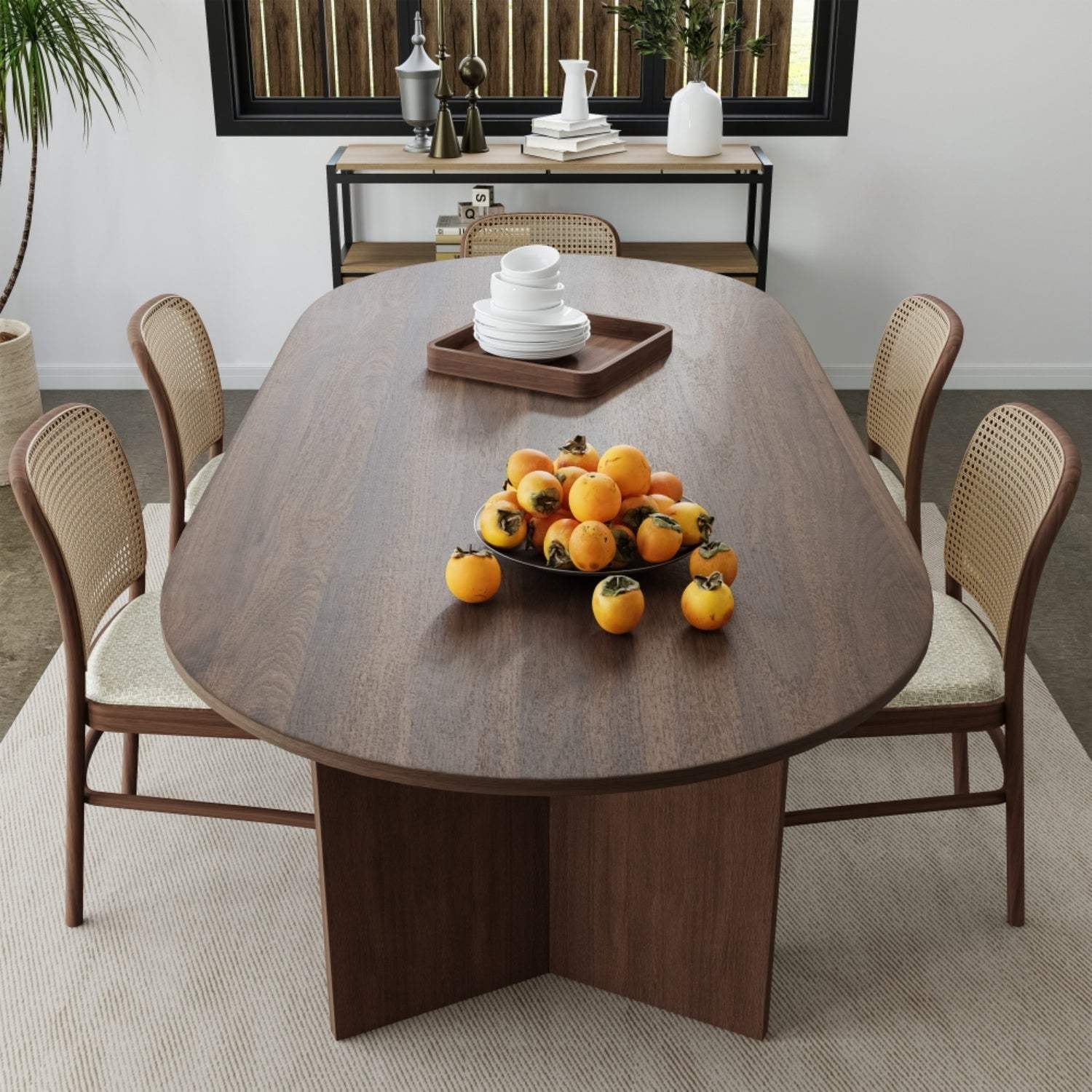 67" Brown Wood Double Pedestal Base Oval Dining Table - HomeRoots - Flyclothing LLC