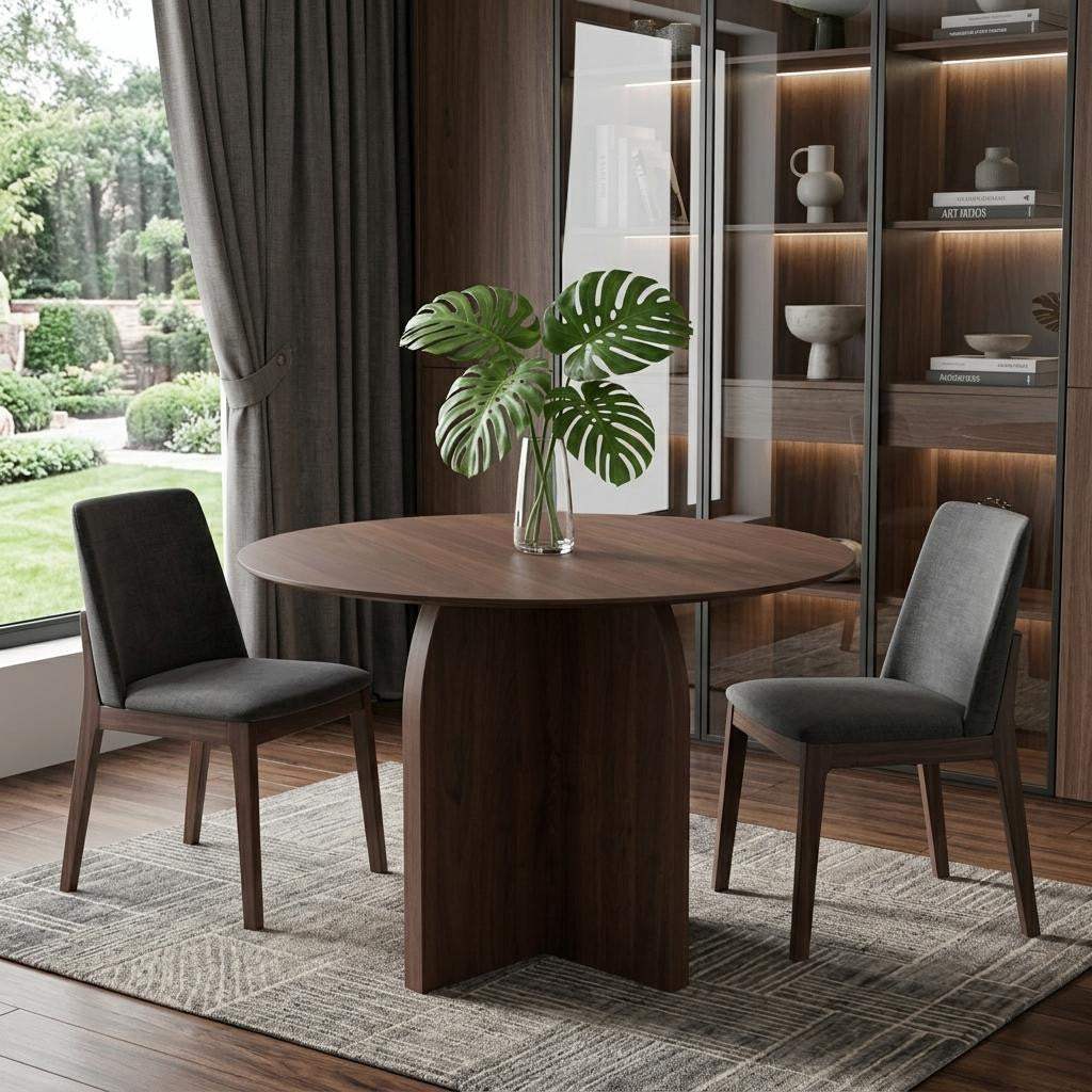 42" Brown Wood Pedestal Base Round Top Dining Table - HomeRoots - Flyclothing LLC