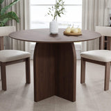 42" Brown Wood Pedestal Base Round Top Dining Table - HomeRoots - Flyclothing LLC