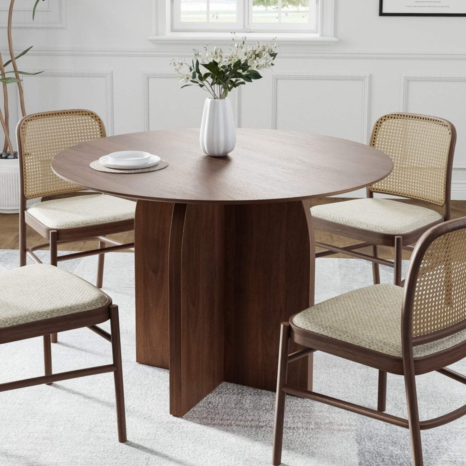 42" Brown Wood Pedestal Base Round Top Dining Table - HomeRoots - Flyclothing LLC