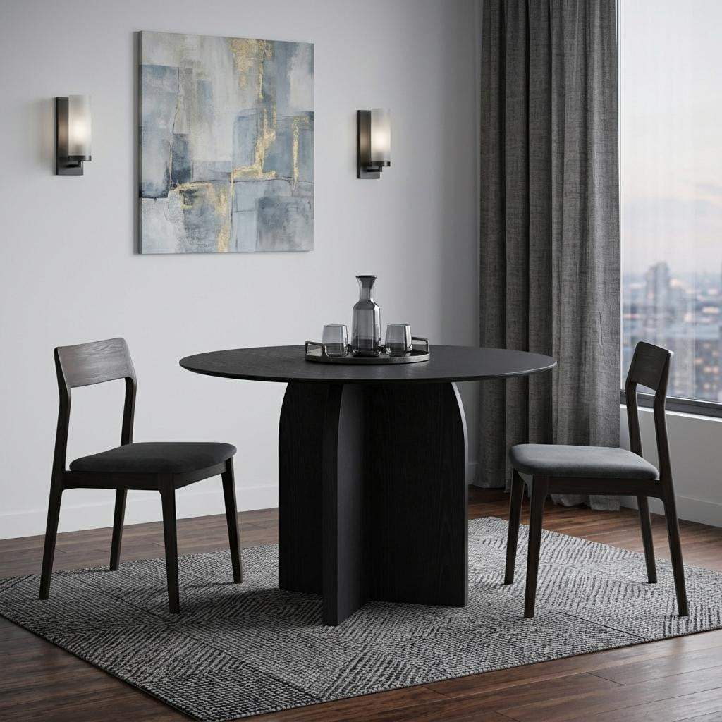 42" Black Wood Pedestal Base Round Top Dining Table - HomeRoots - Flyclothing LLC