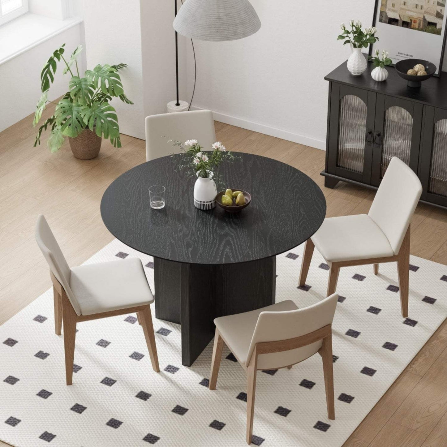 42" Black Wood Pedestal Base Round Top Dining Table - HomeRoots - Flyclothing LLC