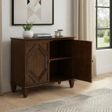 34" Brown Wood Carved Geometric Accent Cabinet With Two Doors - Homeroots - Flyclothing LLC