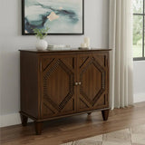 34" Brown Wood Carved Geometric Accent Cabinet With Two Doors - Homeroots - Flyclothing LLC