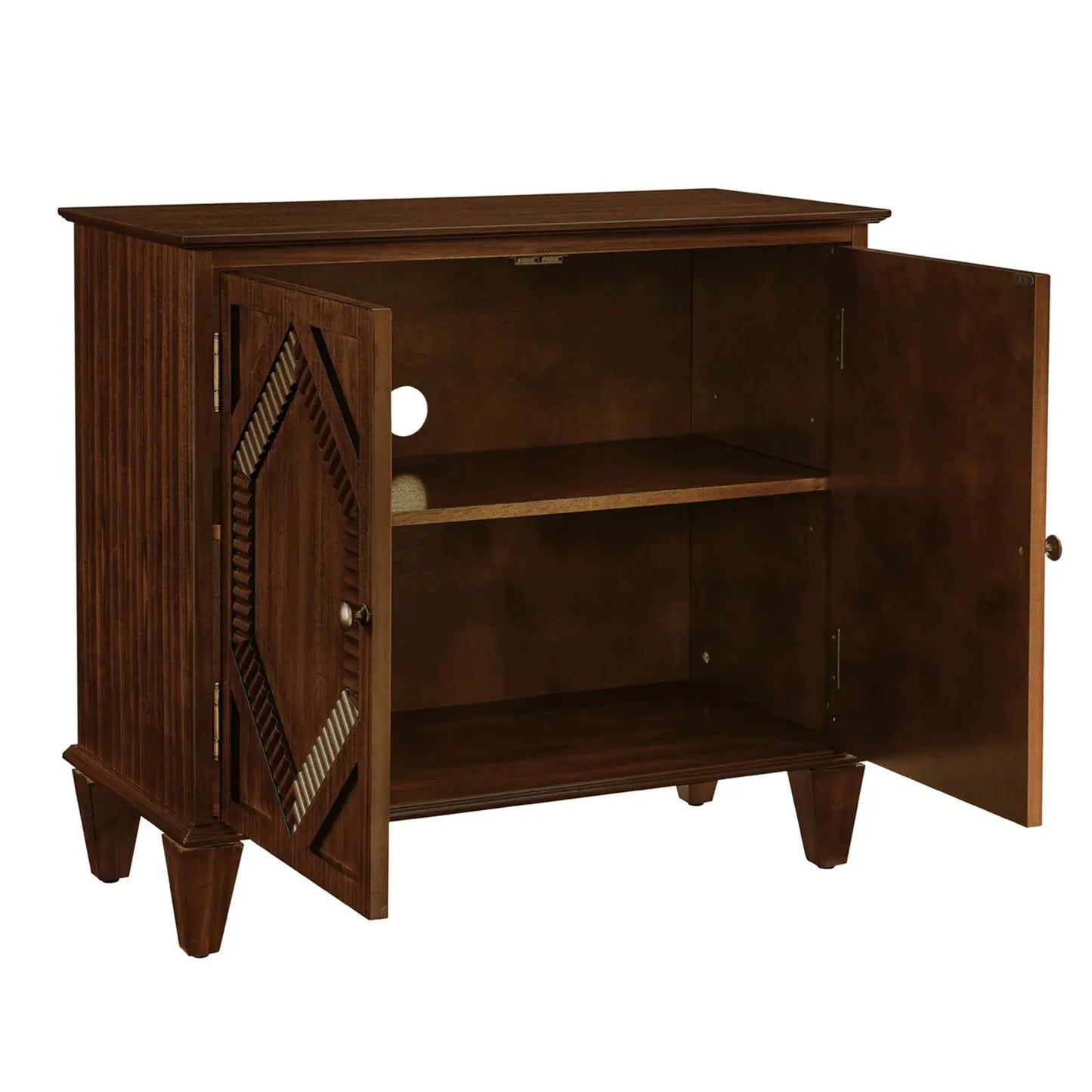 34" Brown Wood Carved Geometric Accent Cabinet With Two Doors - Homeroots - Flyclothing LLC