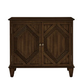 34" Brown Wood Carved Geometric Accent Cabinet With Two Doors - Homeroots - Flyclothing LLC