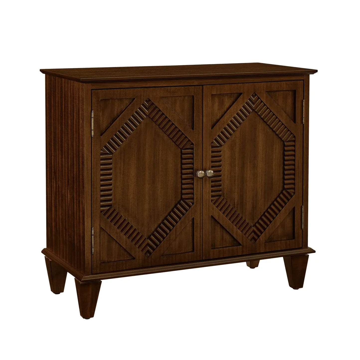 34" Brown Wood Carved Geometric Accent Cabinet With Two Doors - Homeroots - Flyclothing LLC