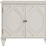 34" White Wood Carved Geometric Accent Cabinet With Two Doors - Homeroots - Flyclothing LLC
