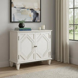 34" White Wood Carved Geometric Accent Cabinet With Two Doors - Homeroots - Flyclothing LLC