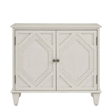 34" White Wood Carved Geometric Accent Cabinet With Two Doors - Homeroots - Flyclothing LLC